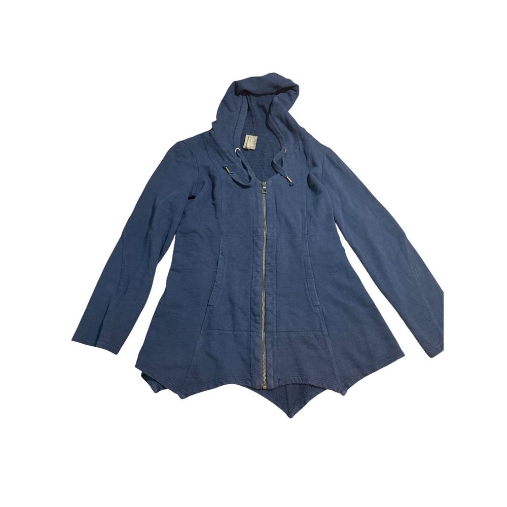 XCVI Navy Blue Full Zip Cotton French Terry Hooded Jacket Style Beach Lounge